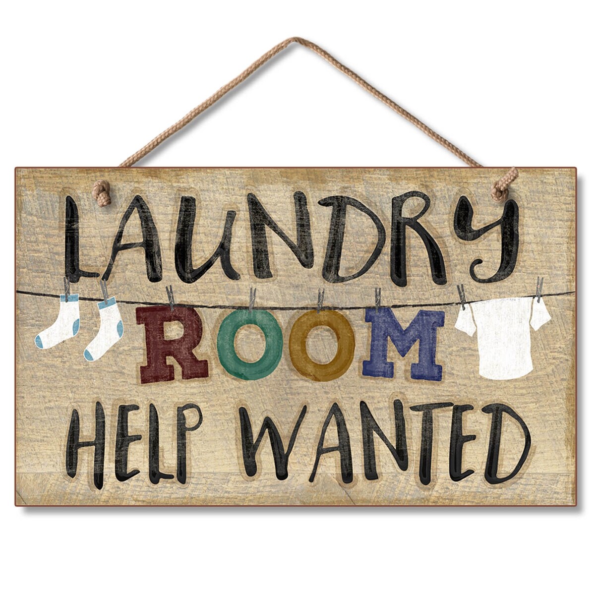 Cartello in legno da appendere 9,5 x 5,75 - Aiuto per lavanderia (ORDINA) HIGHLAND
