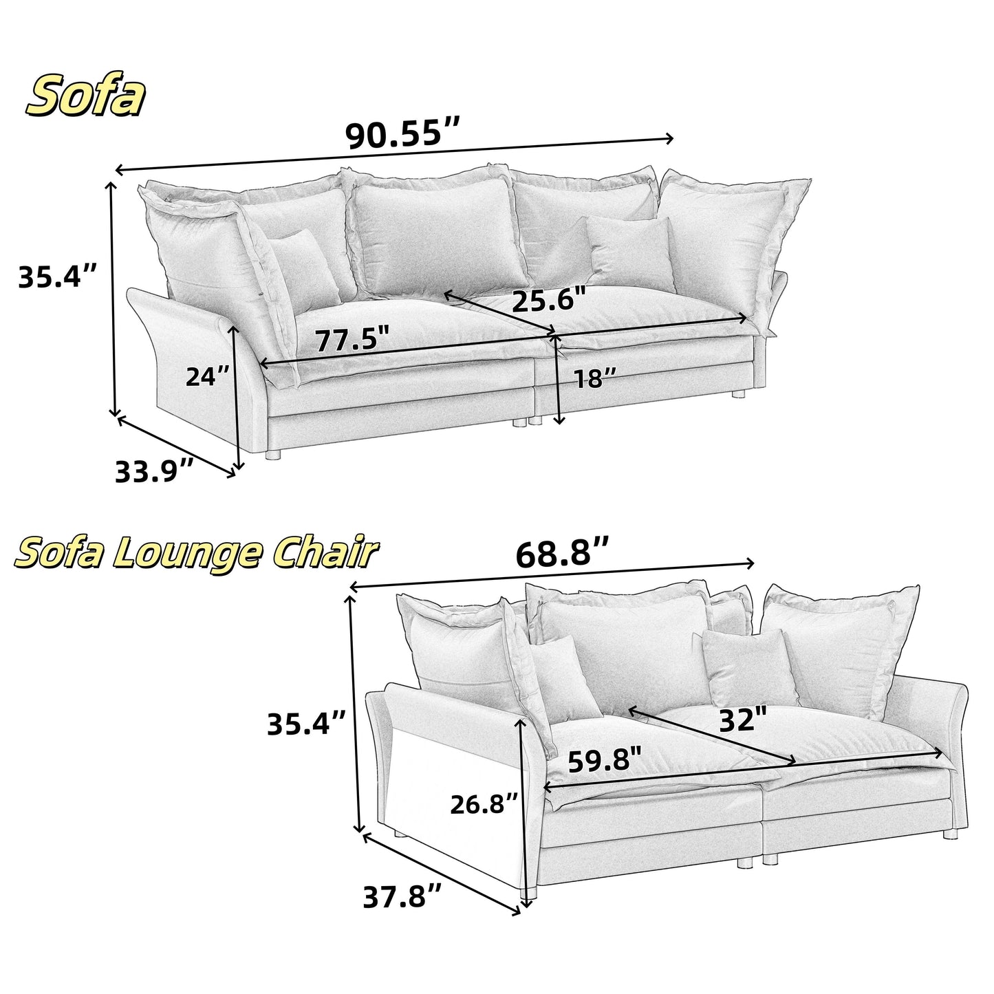 90.55 Divani moderni con seduta profonda e molteplici cuscini grandi e morbidi