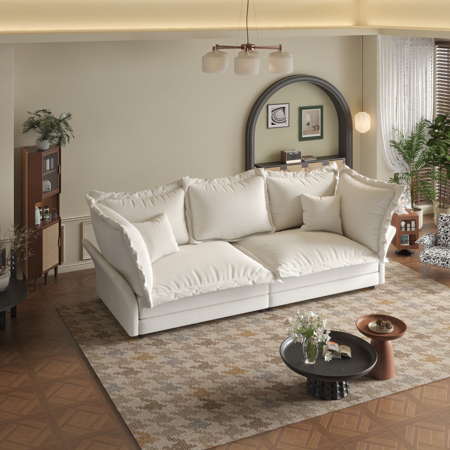 90.55 Divani moderni con seduta profonda e molteplici cuscini grandi e morbidi