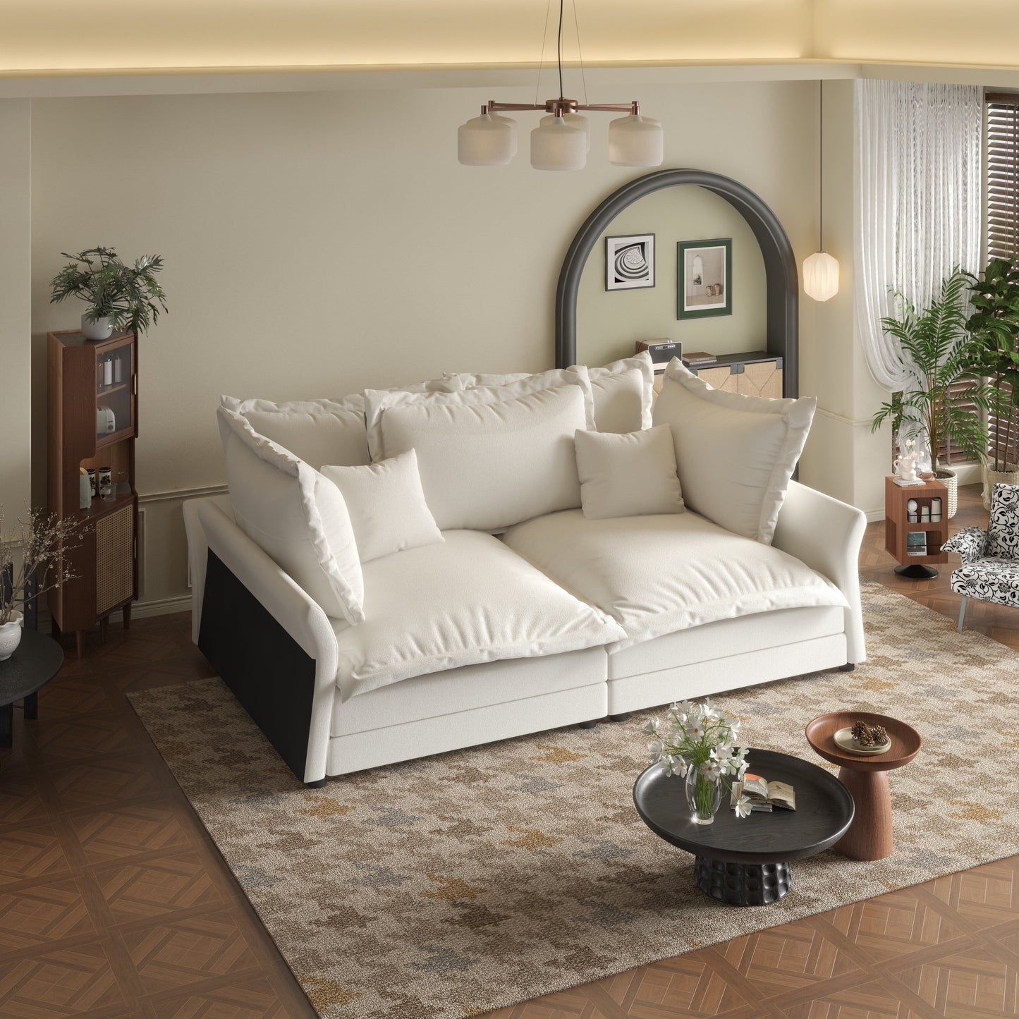 90.55 Divani moderni con seduta profonda e molteplici cuscini grandi e morbidi