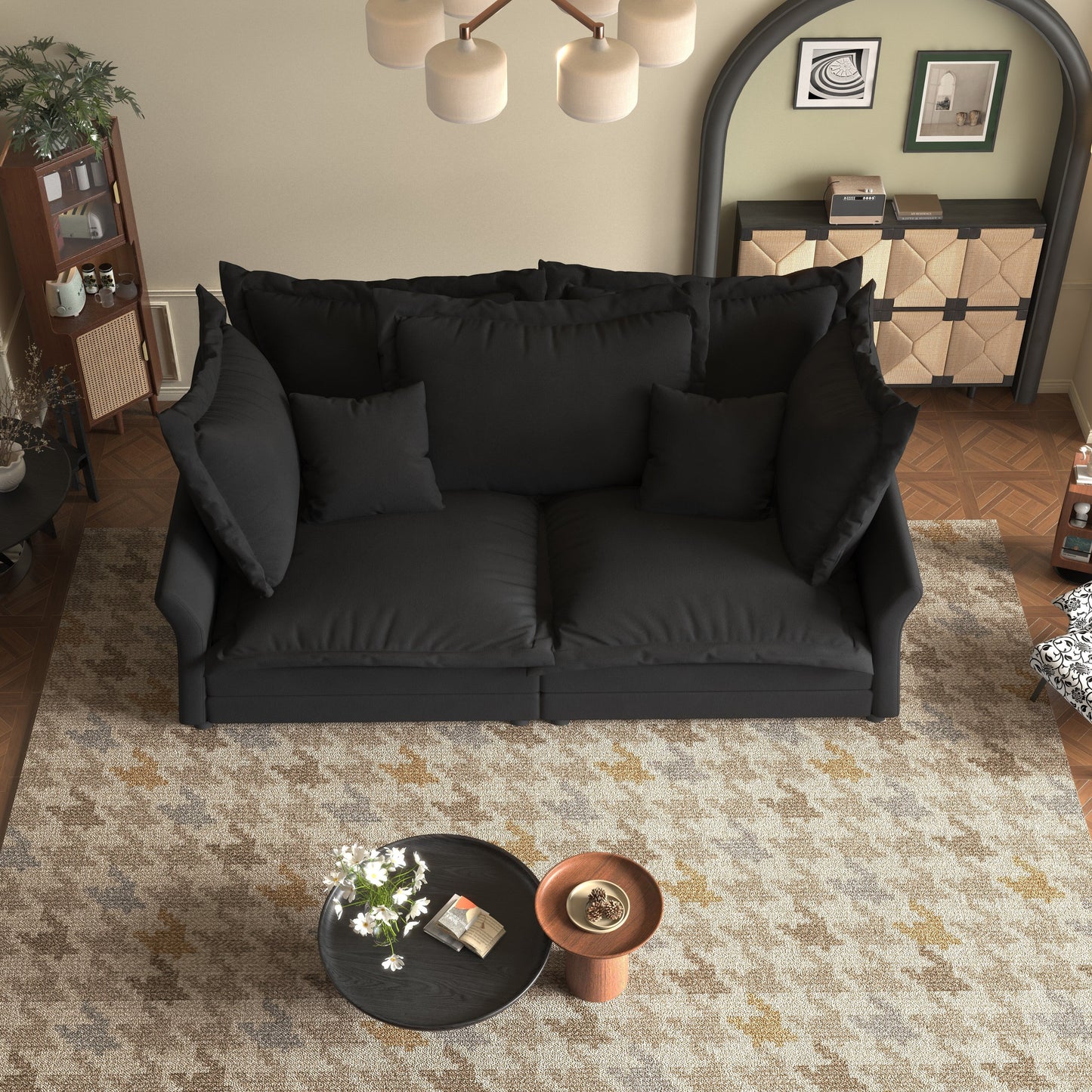 90.55 Divani moderni con seduta profonda e molteplici cuscini grandi e morbidi