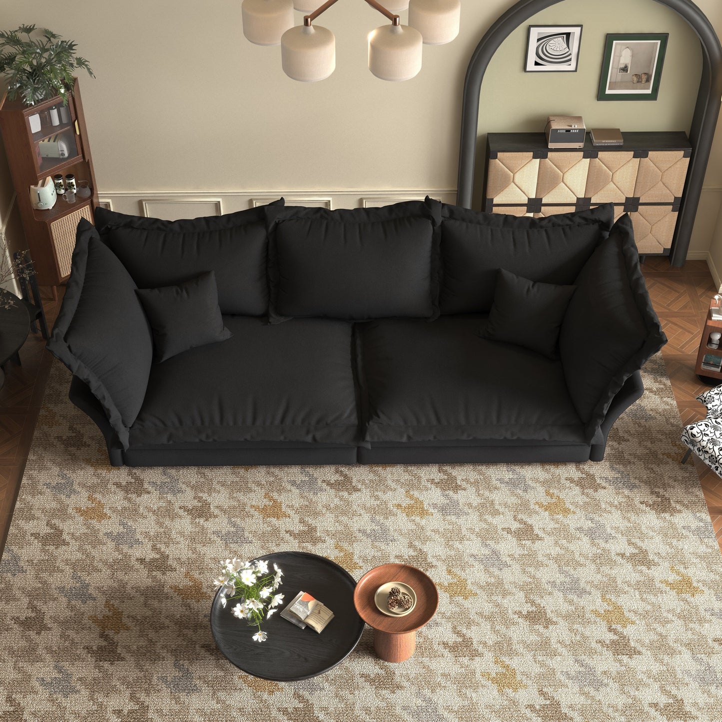 90.55 Divani moderni con seduta profonda e molteplici cuscini grandi e morbidi