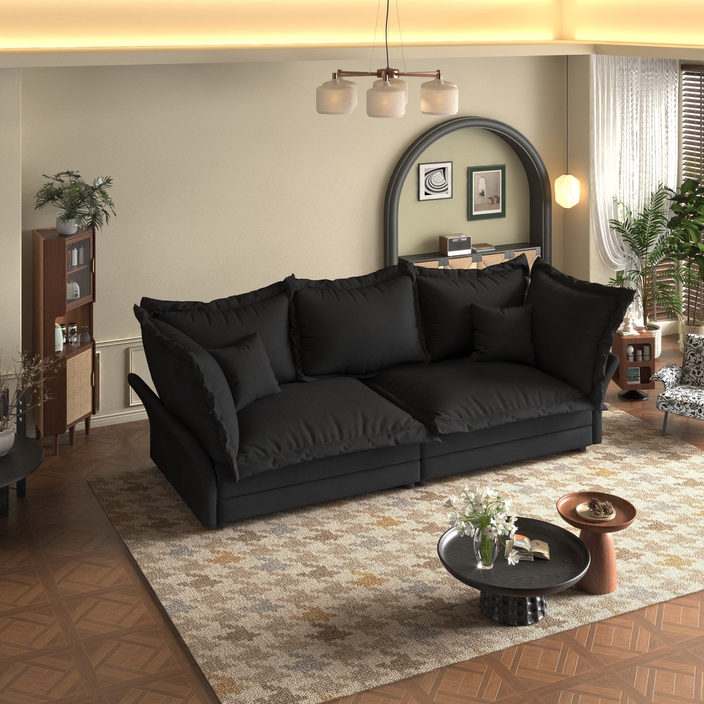 90.55 Divani moderni con seduta profonda e molteplici cuscini grandi e morbidi