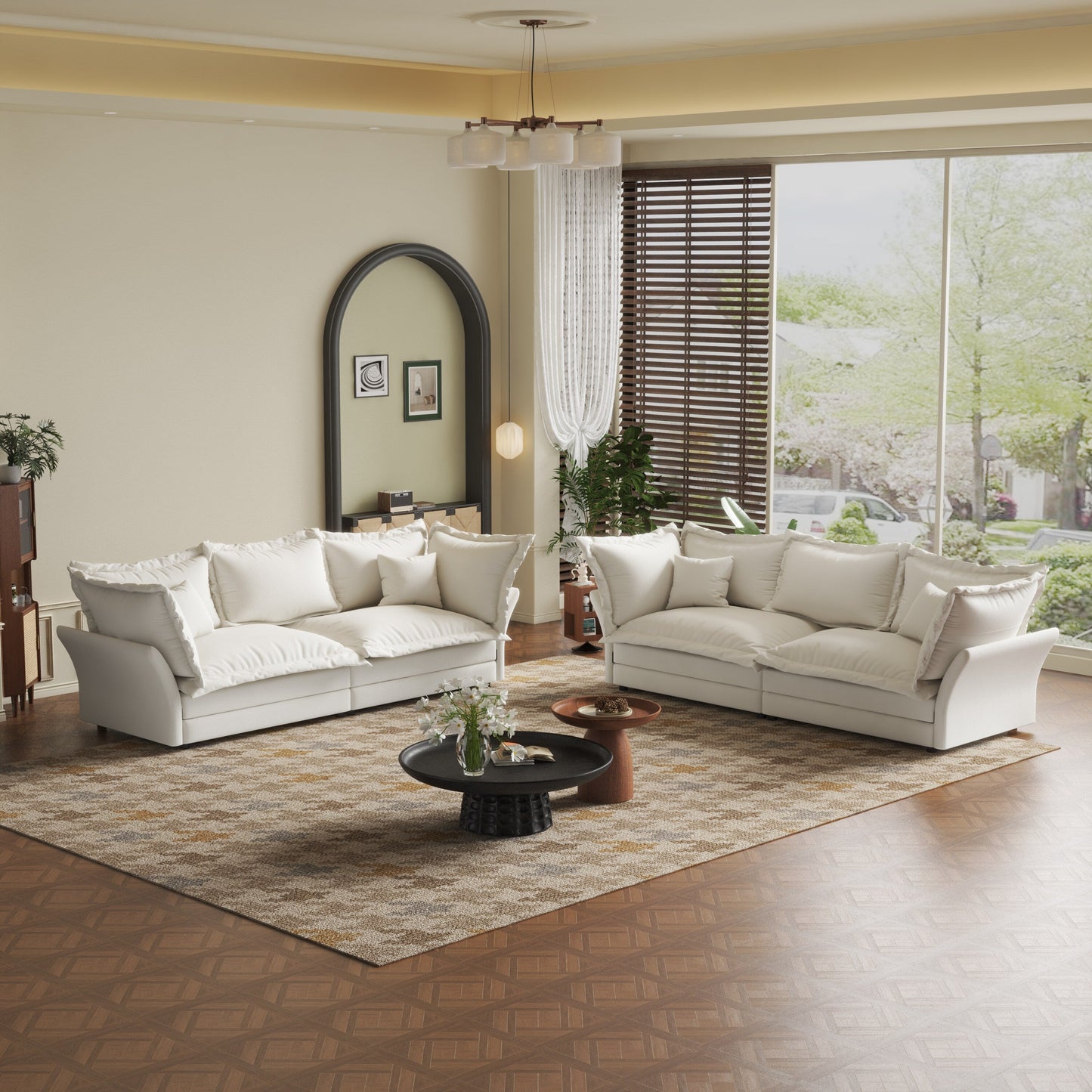 90.55 Divani moderni con seduta profonda e molteplici cuscini grandi e morbidi