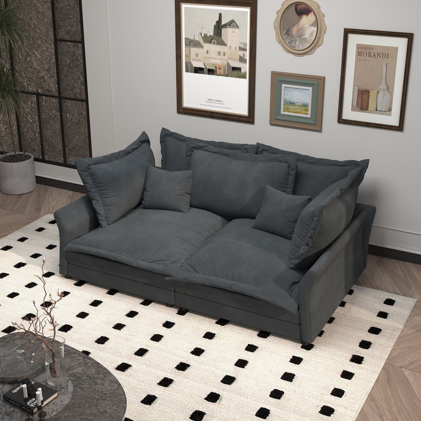 90.55 Divani moderni con seduta profonda e molteplici cuscini grandi e morbidi