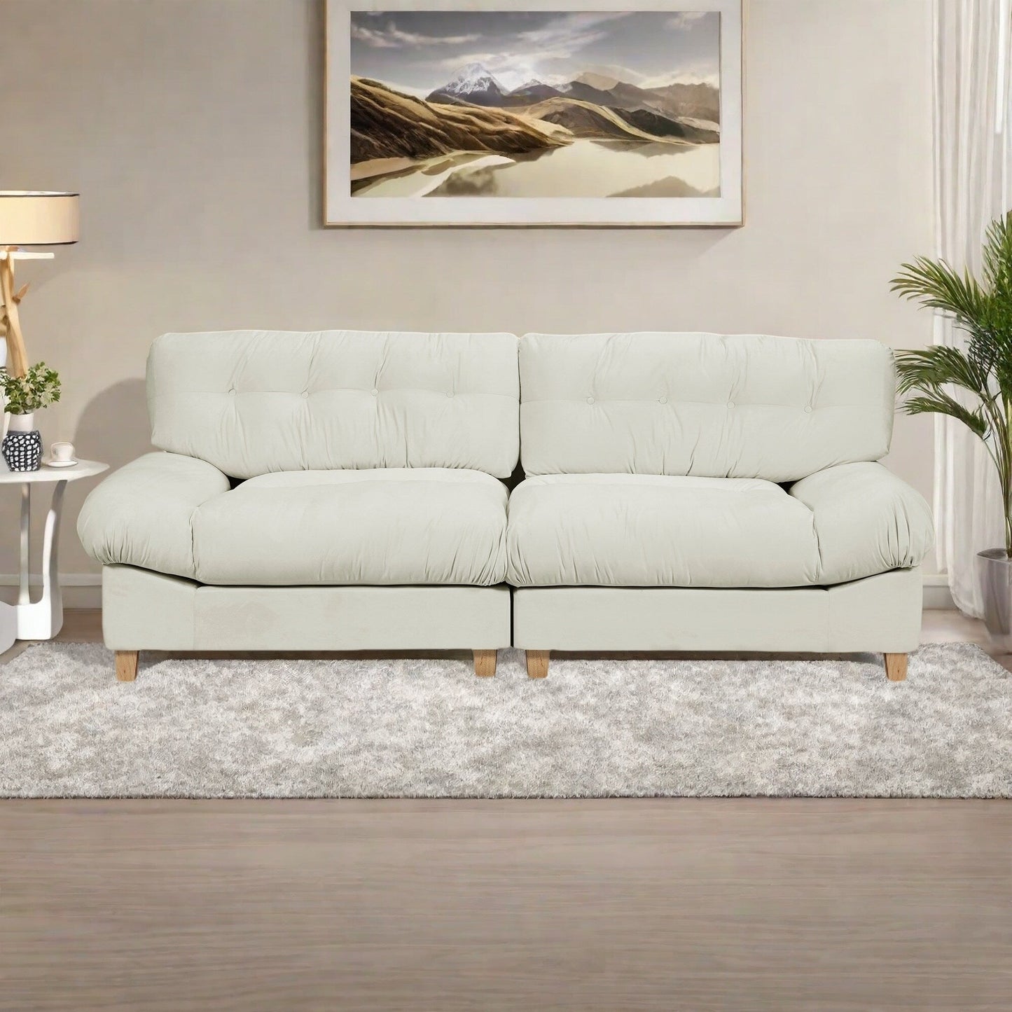 Divano a 3 posti in tessuto 90.5 con schiuma ad alta densità e base in legno massello