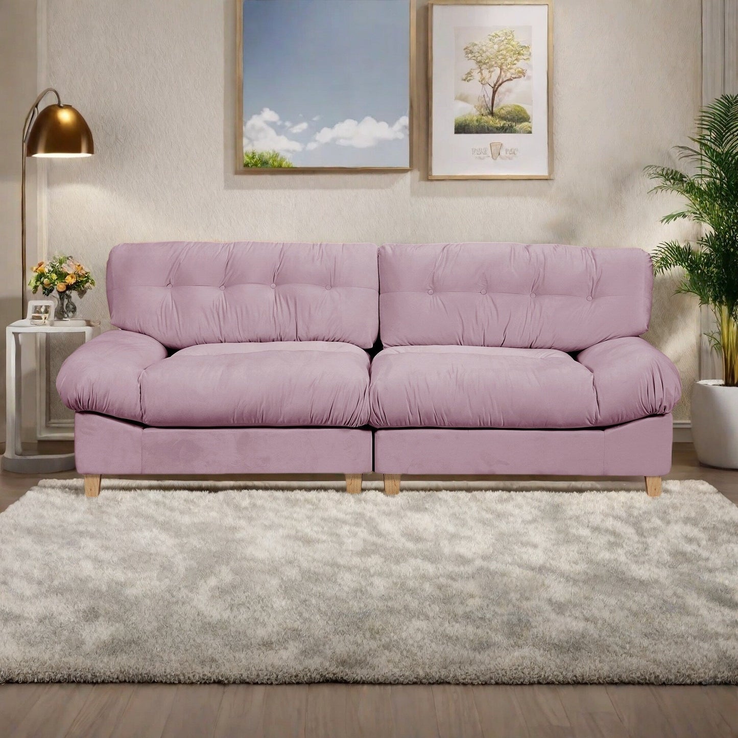 Divano a 3 posti in tessuto 90.5 con schiuma ad alta densità e base in legno massello