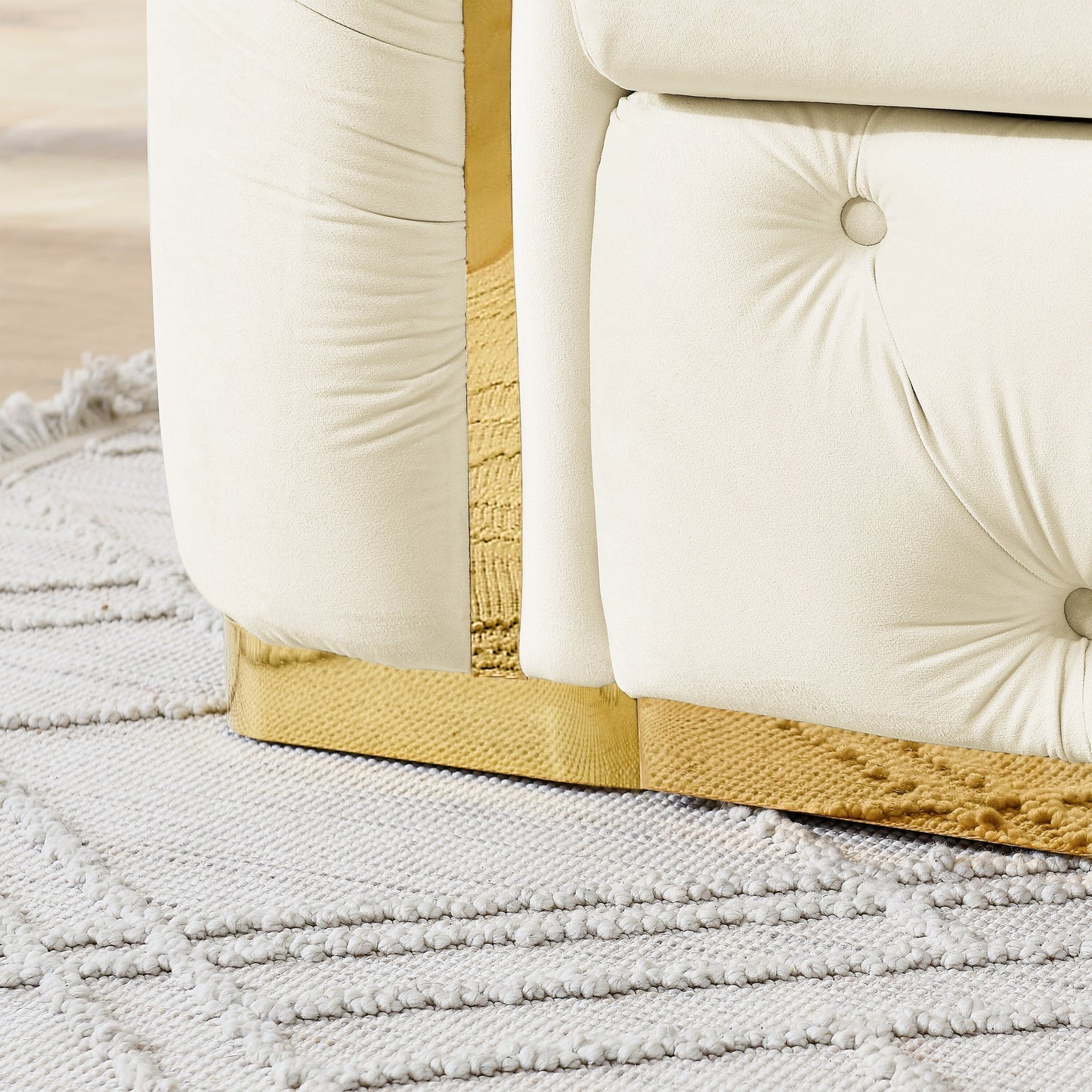 Divano a 3 posti in velluto 90.6 con 2 cuscini ad alta densità, dettagli dorati e cuscini