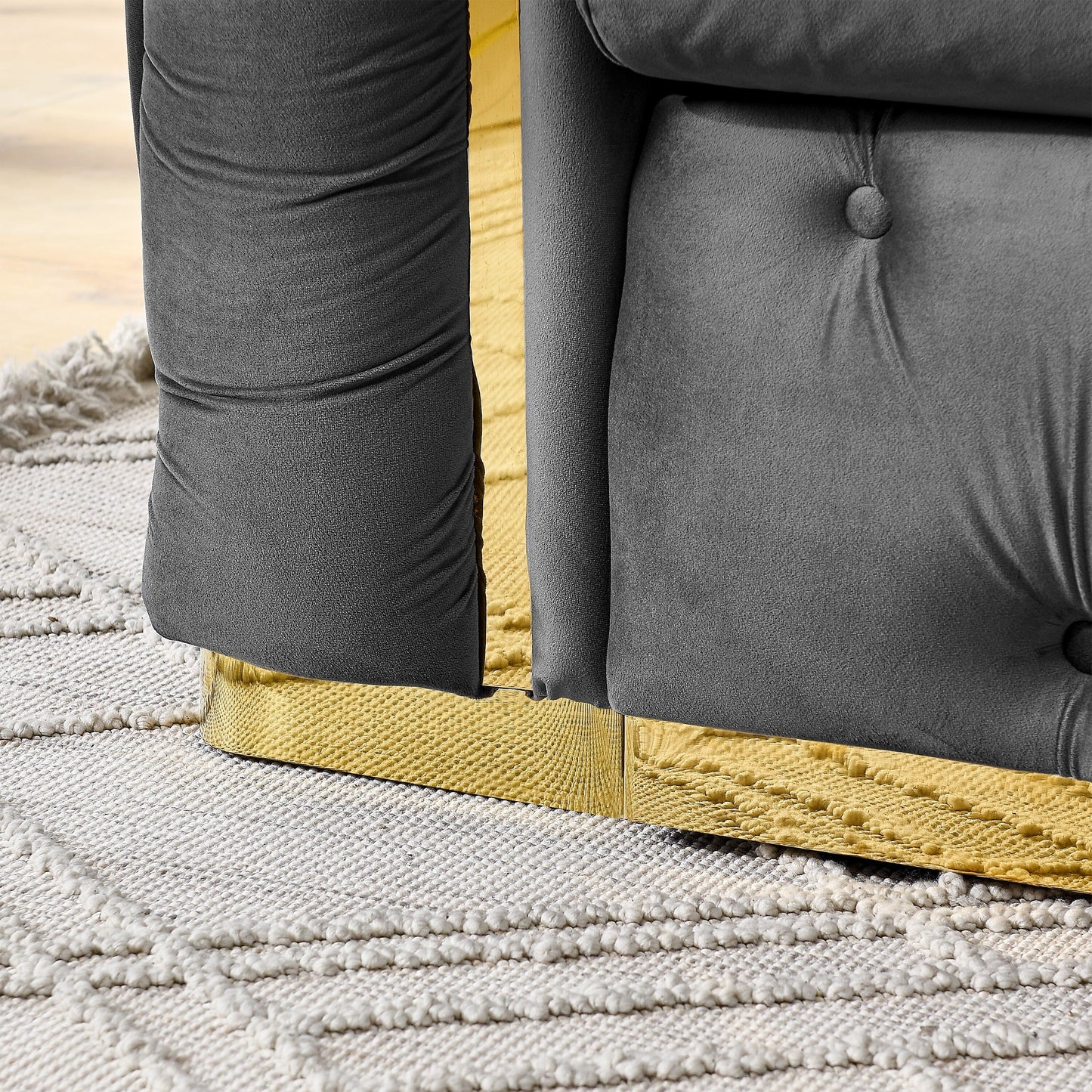 Divano a 3 posti in velluto 90.6 con 2 cuscini ad alta densità, dettagli dorati e cuscini