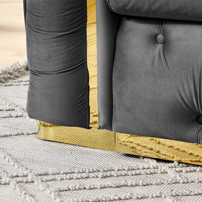 Divano a 3 posti in velluto 90.6 con 2 cuscini ad alta densità, dettagli dorati e cuscini