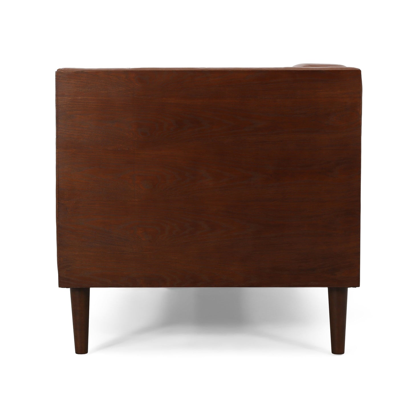 Divano a 3 posti imbottito in similpelle con bottoni e gambe in legno di betulla per soggiorno