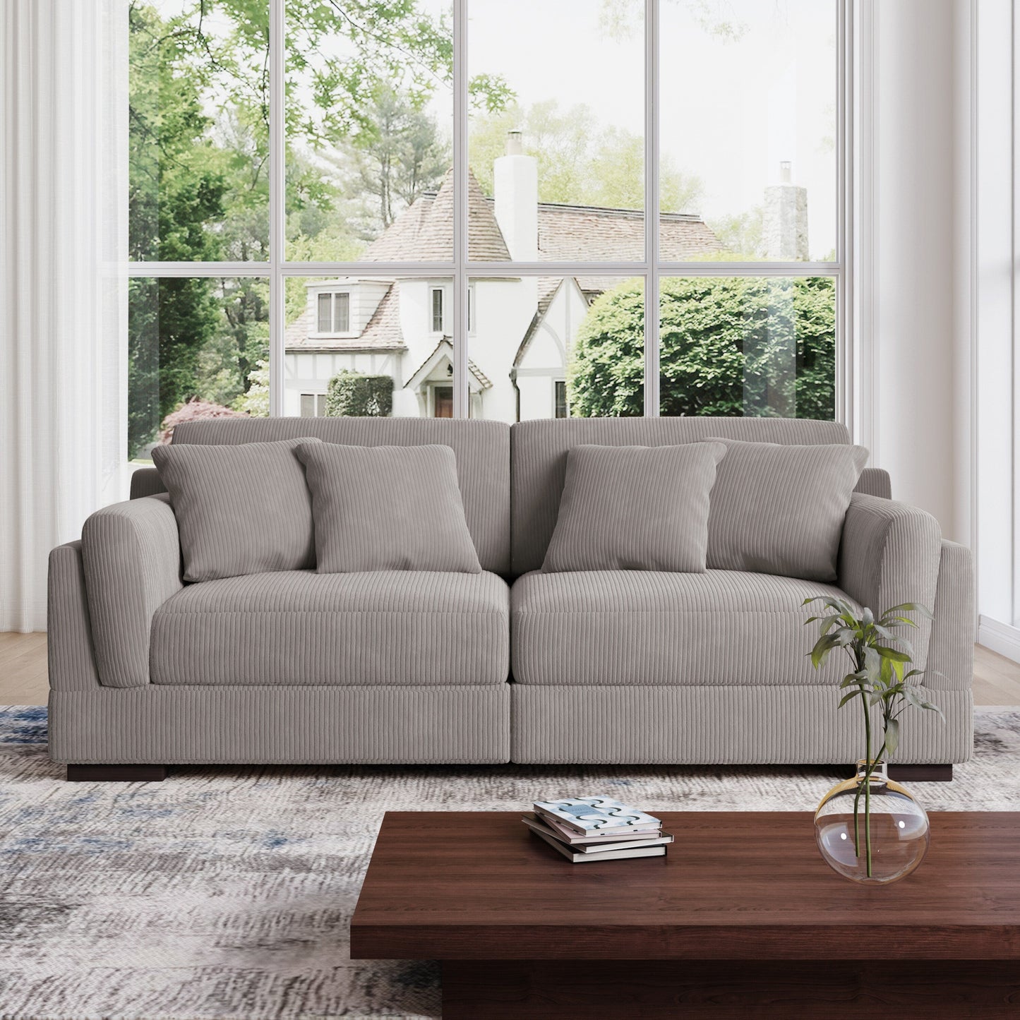 Divano a due posti da 90 pollici, moderno e accogliente, in velluto a coste