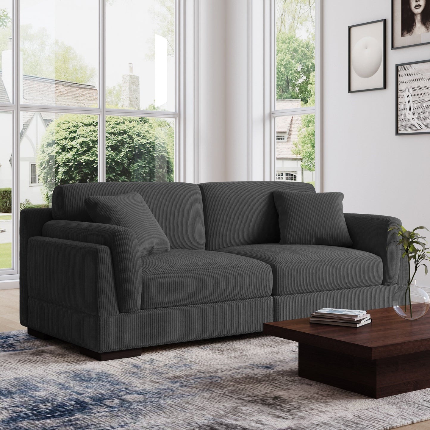 Divano a due posti da 90 pollici, moderno e accogliente, in velluto a coste