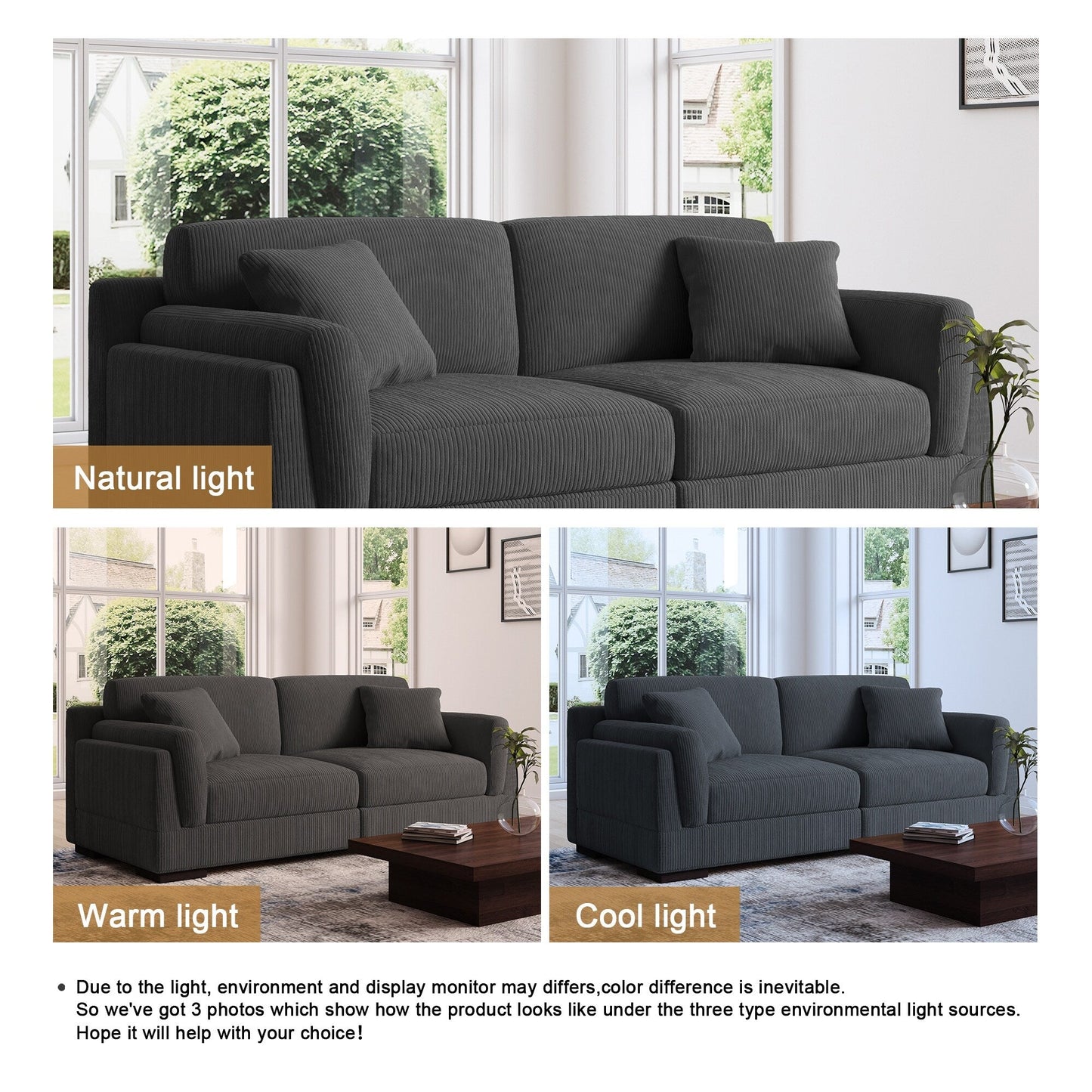 Divano a due posti da 90 pollici, moderno e accogliente, in velluto a coste