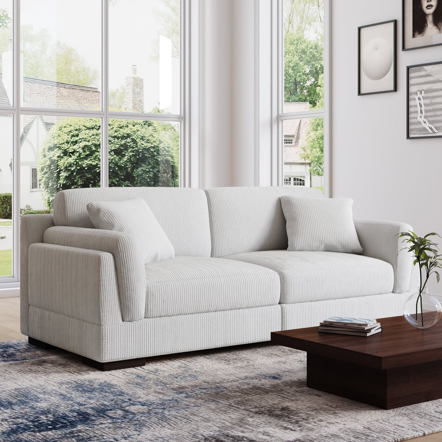 Divano a due posti da 90 pollici, moderno e accogliente, in velluto a coste