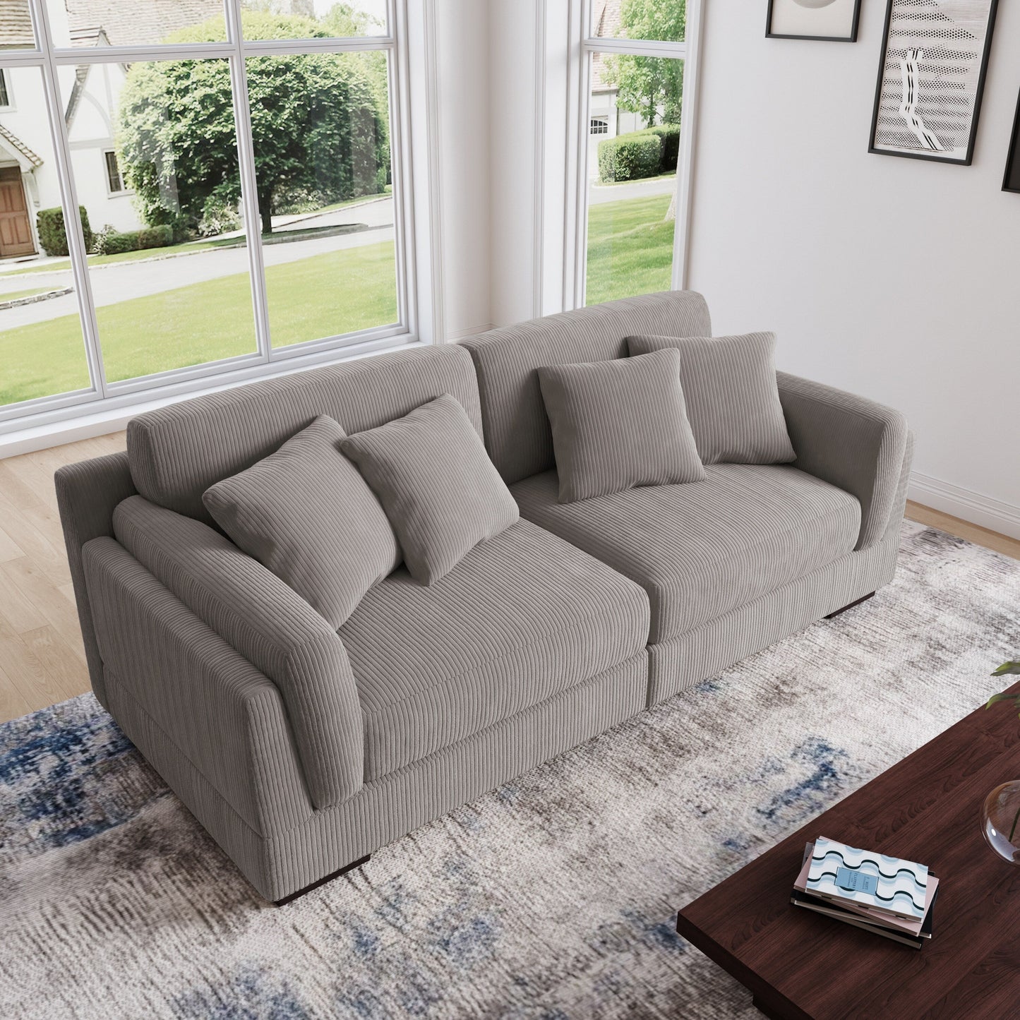 Divano a due posti da 90 pollici, moderno e accogliente, in velluto a coste