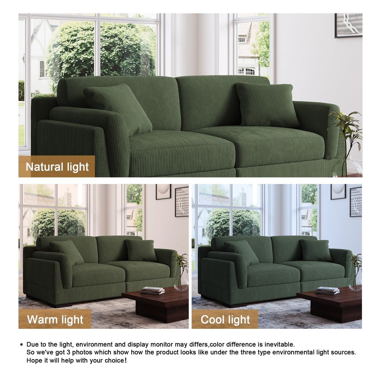 Divano a due posti da 90 pollici, moderno e accogliente, in velluto a coste