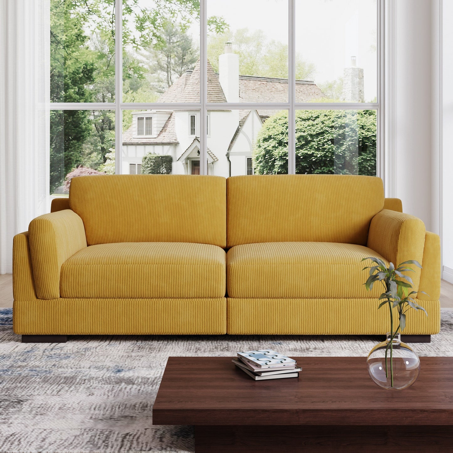 Divano a due posti da 90 pollici, moderno e accogliente, in velluto a coste