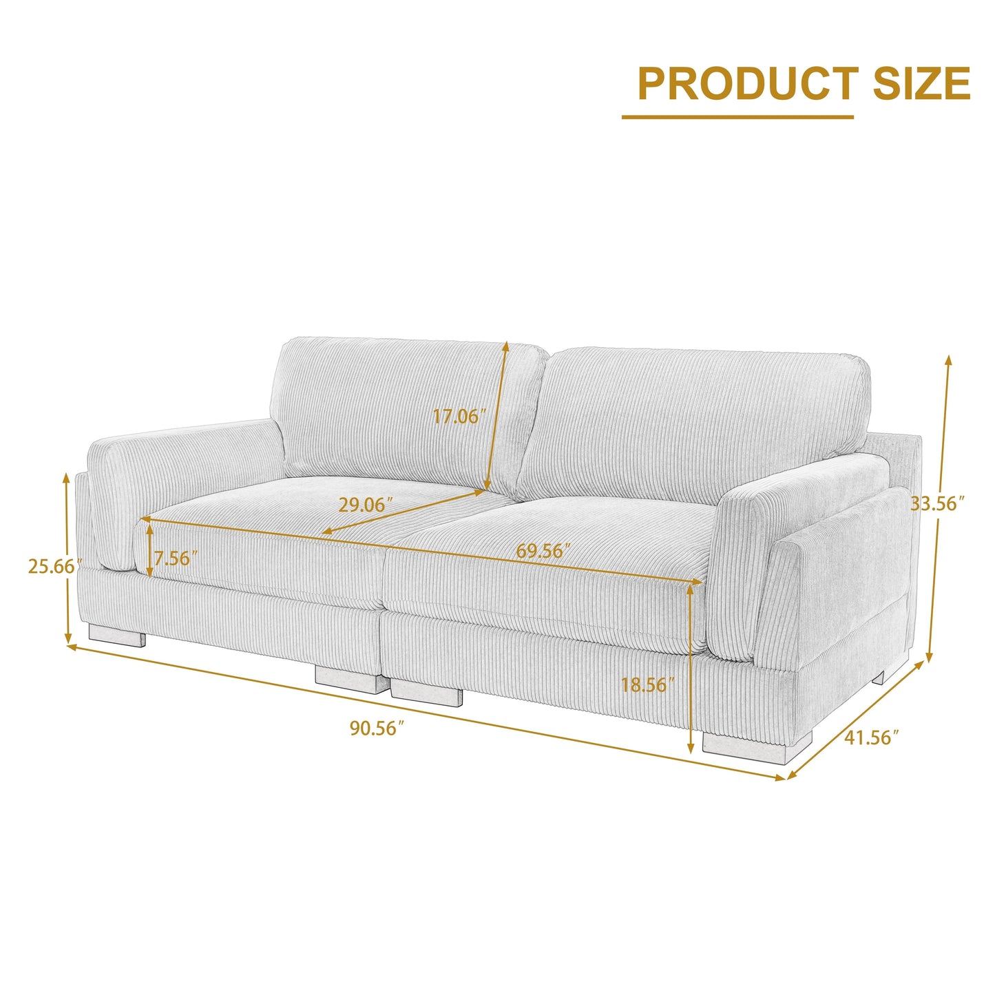 Divano a due posti da 90 pollici, moderno e accogliente, in velluto a coste