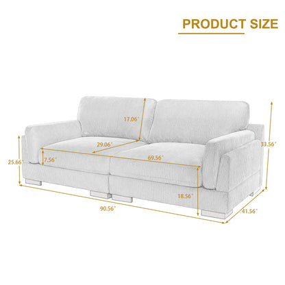 Divano a due posti da 90 pollici, moderno e accogliente, in velluto a coste