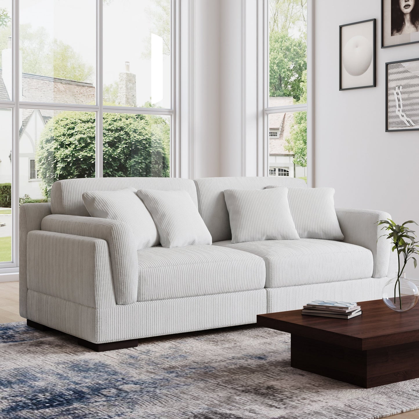 Divano a due posti da 90 pollici, moderno e accogliente, in velluto a coste