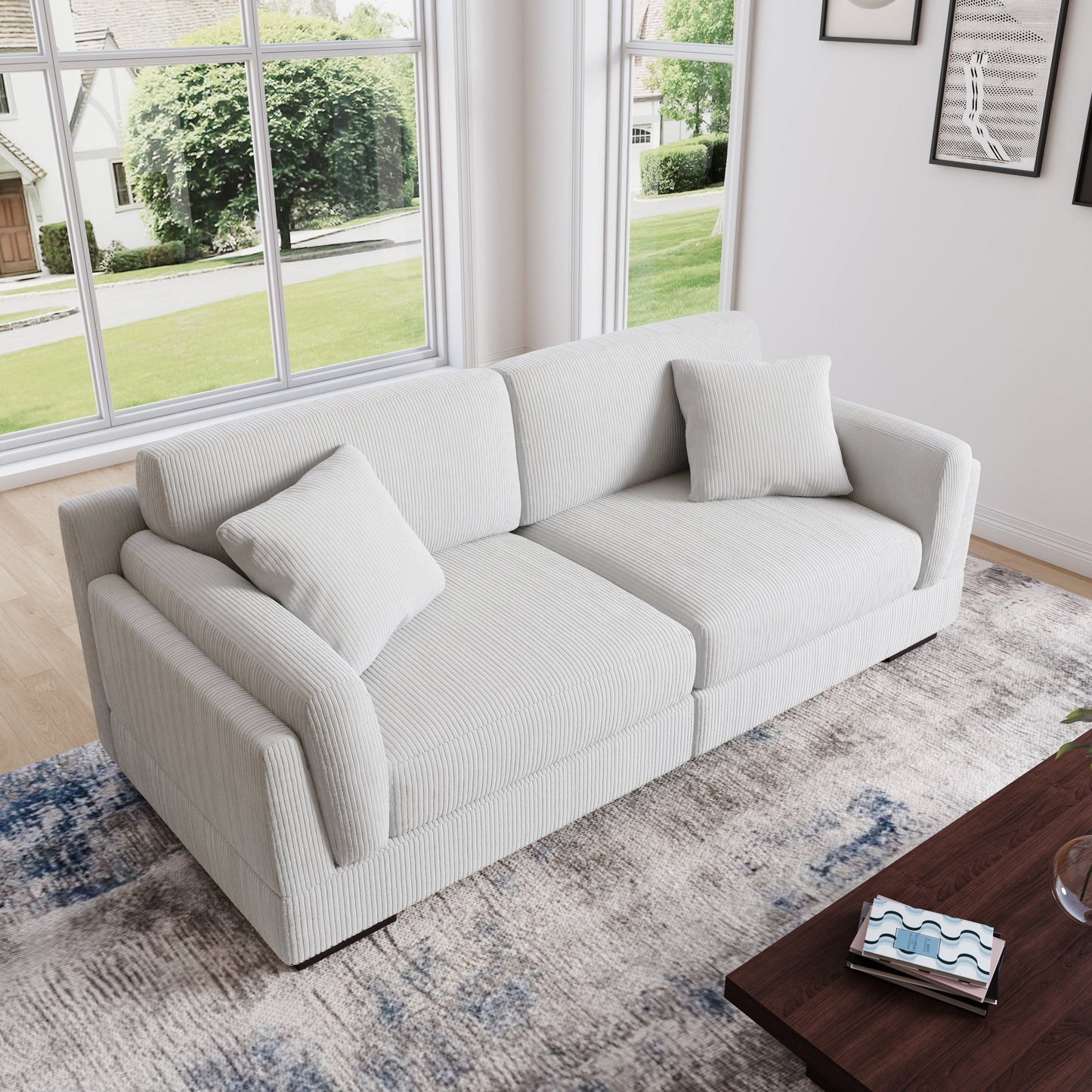 Divano a due posti da 90 pollici, moderno e accogliente, in velluto a coste