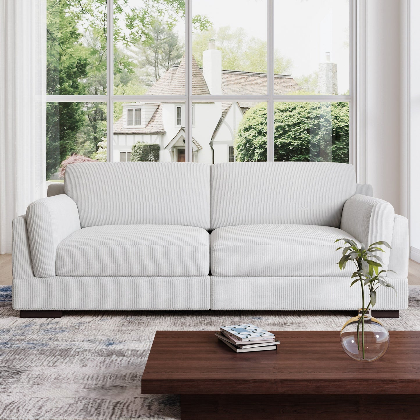 Divano a due posti da 90 pollici, moderno e accogliente, in velluto a coste