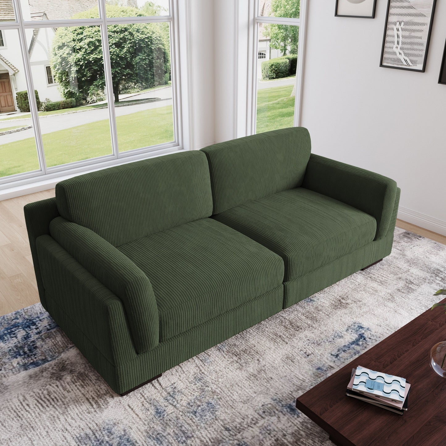 Divano a due posti da 90 pollici, moderno e accogliente, in velluto a coste