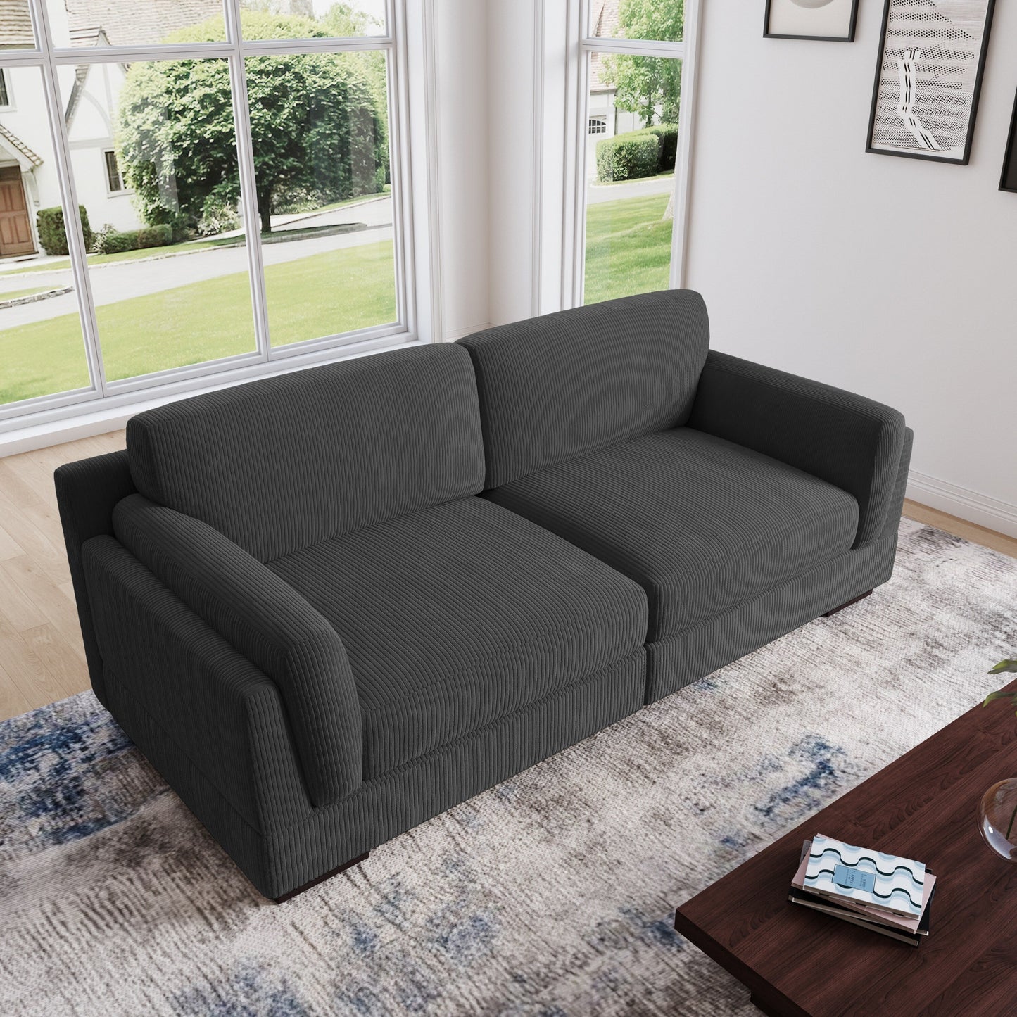 Divano a due posti da 90 pollici, moderno e accogliente, in velluto a coste