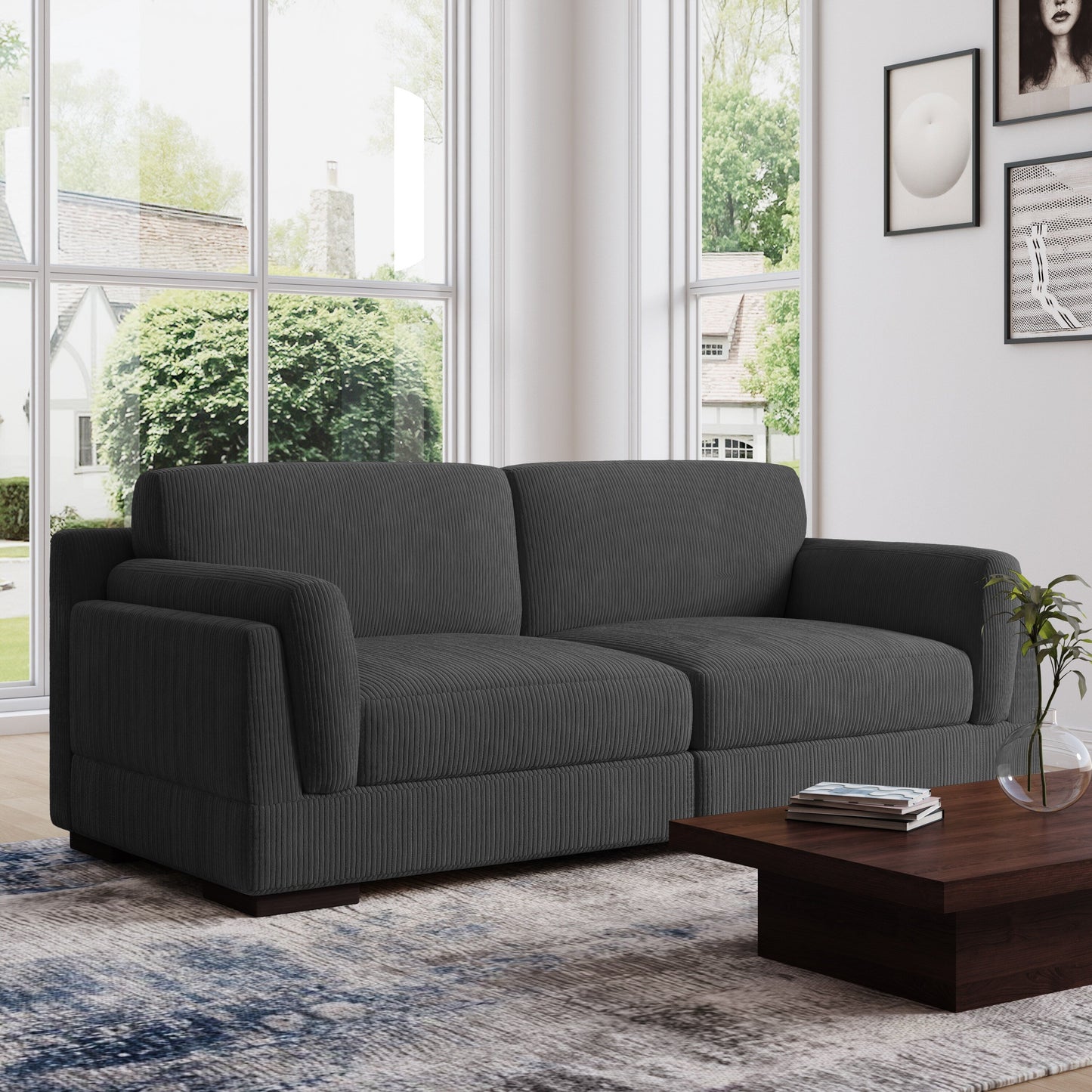 Divano a due posti da 90 pollici, moderno e accogliente, in velluto a coste