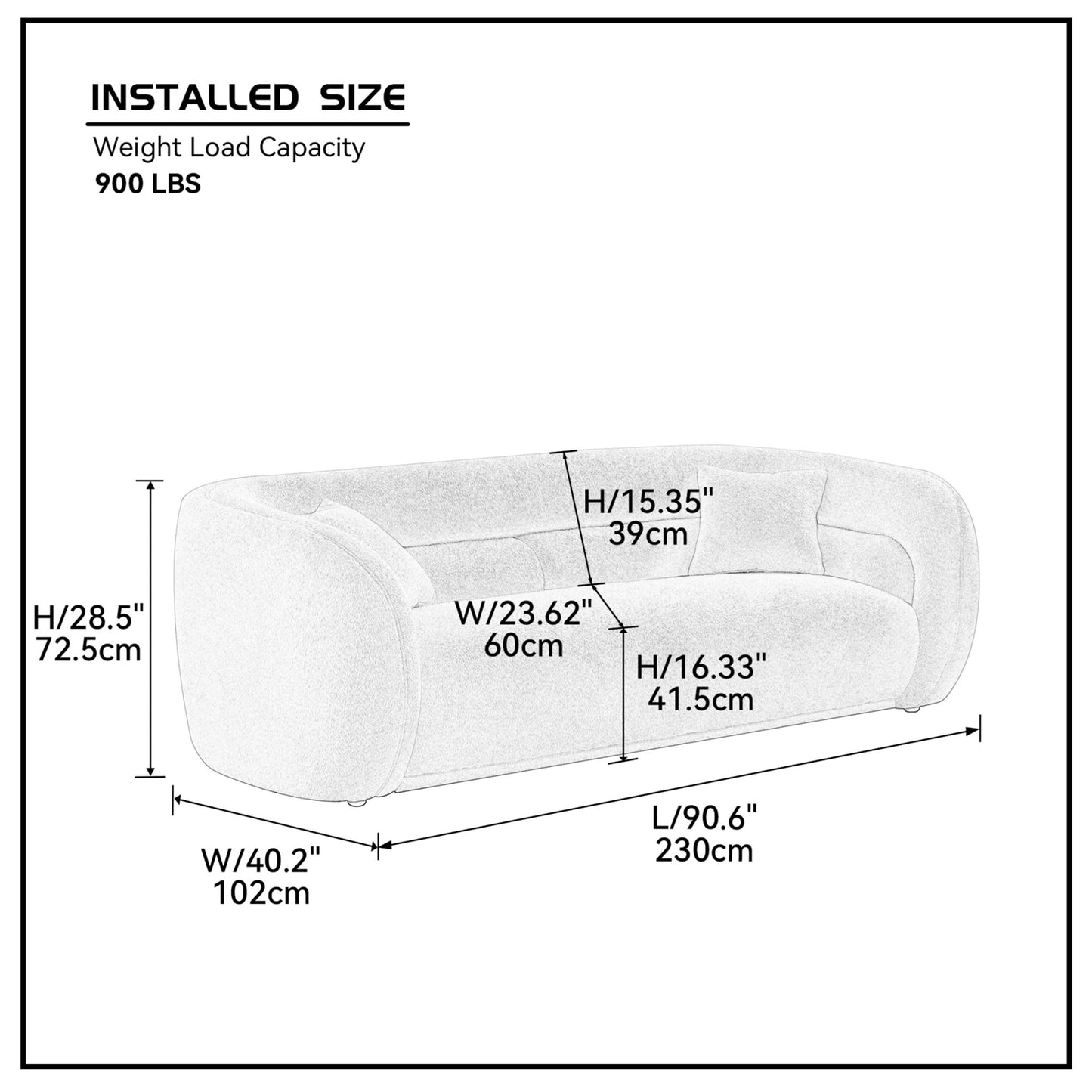 Divano curvo imbottito moderno contemporaneo 91 con 2 cuscini per soggiorno