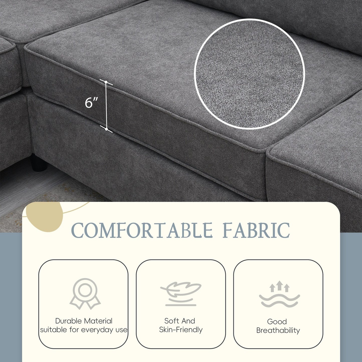 Divano componibile moderno imbottito per soggiorno 91*91, divano a forma di L con 3 cuscini