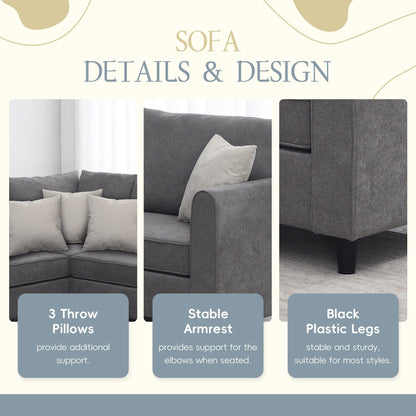 Divano componibile moderno imbottito per soggiorno 91*91, divano a forma di L con 3 cuscini