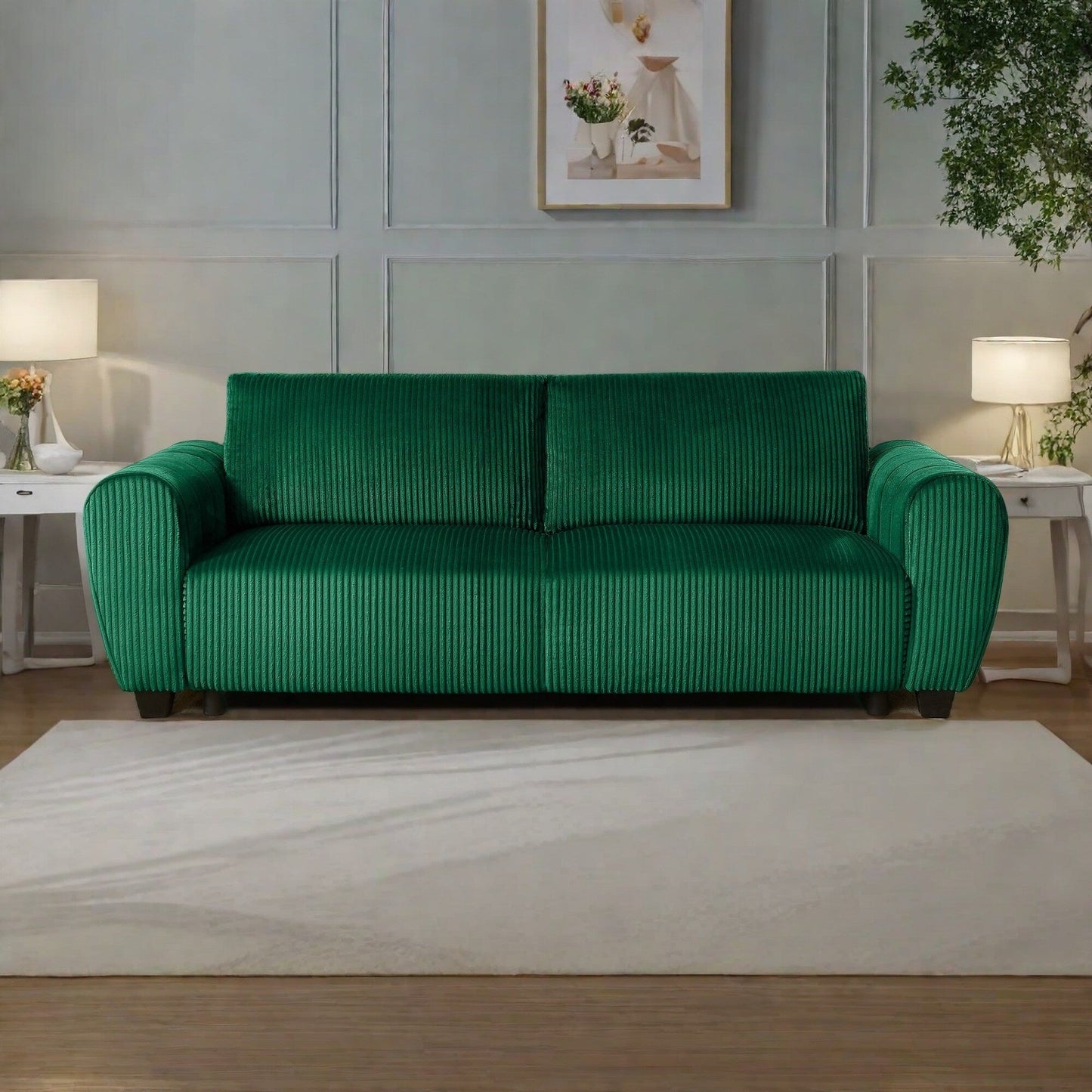 Divano a 3 posti in velluto a coste 92.1 con design convertibile 2 in 1, scomparti portaoggetti integrati