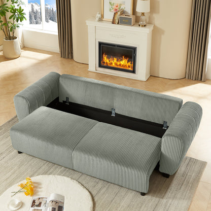 Divano a 3 posti in velluto a coste 92.1 con design convertibile 2 in 1, scomparti portaoggetti integrati