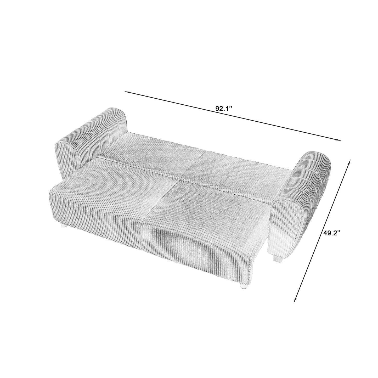 Divano a 3 posti in velluto a coste 92.1 con design convertibile 2 in 1, scomparti portaoggetti integrati