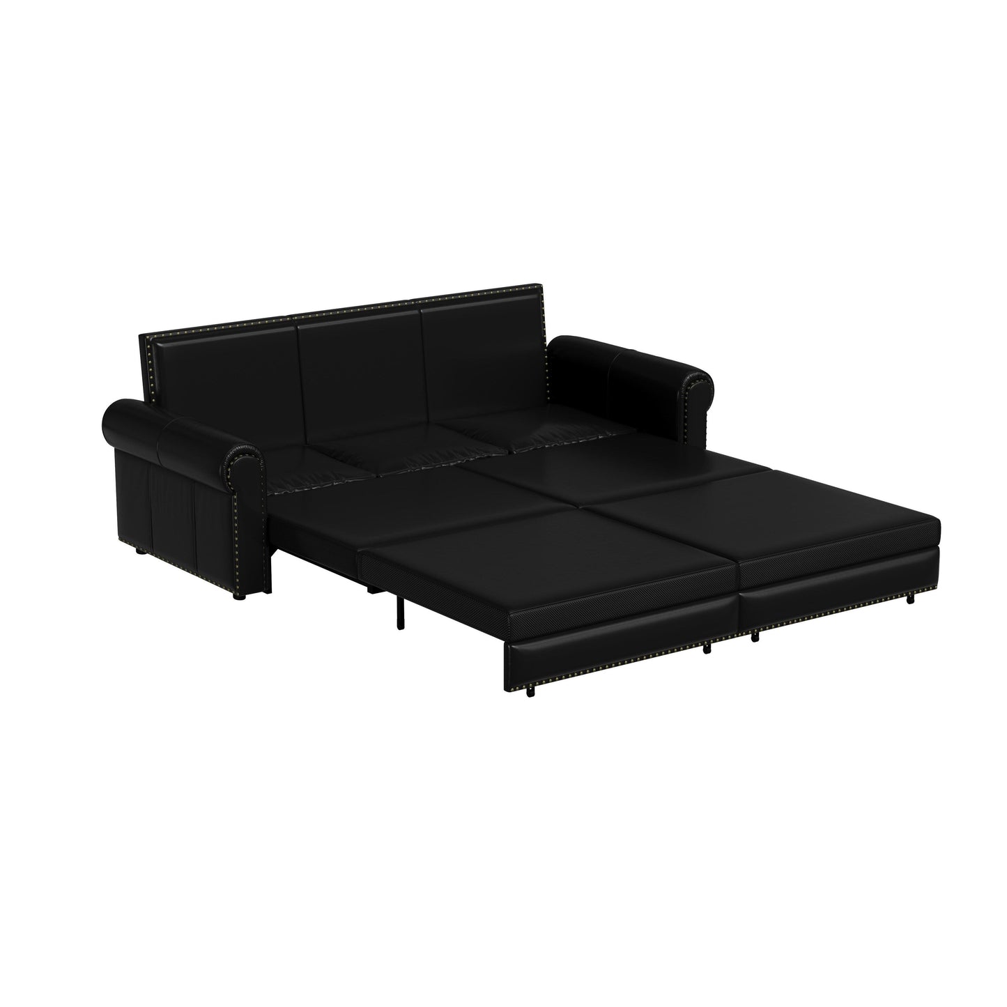 Divano letto a 3 posti in similpelle con chaise longue, stile retrò, con finiture a rivetto, 93,70