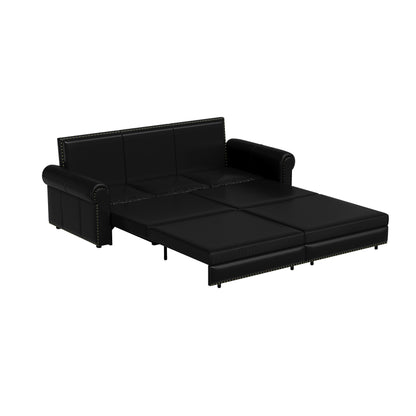 Divano letto a 3 posti in similpelle con chaise longue, stile retrò, con finiture a rivetto, 93,70