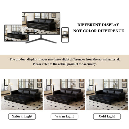 Divano letto a 3 posti in similpelle con chaise longue, stile retrò, con finiture a rivetto, 93,70