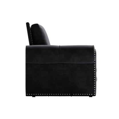 Divano letto 3 posti in velluto 93.7 con braccioli arrotolati e finiture con borchie