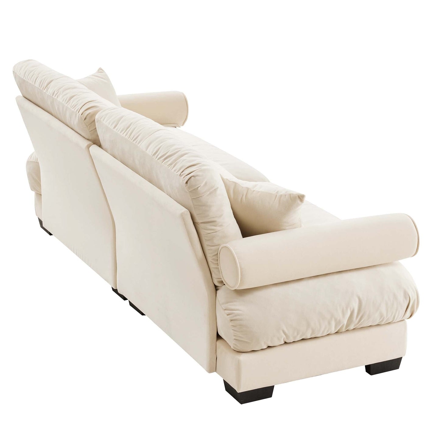 Divano 93.7Velvet a 3 posti con braccioli a rullo, cuscini in spugna ad alta resilienza