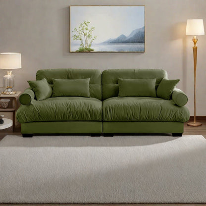 Divano 93.7Velvet a 3 posti con braccioli a rullo, cuscini in spugna ad alta resilienza