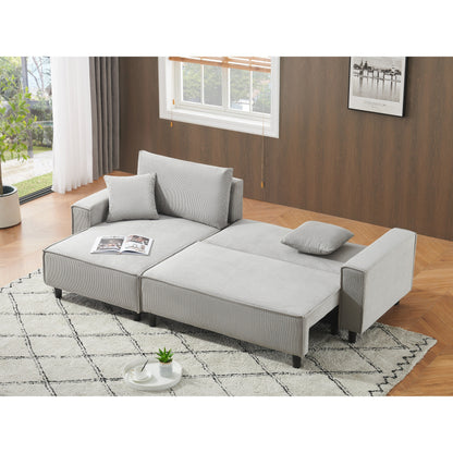 Divano letto convertibile in velluto a coste da 93'' a 3 posti con chaise longue regolabile, due cuscini e spazio di archiviazione - Design salvaspazio