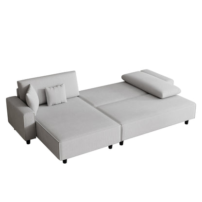 Divano letto convertibile in velluto a coste da 93'' a 3 posti con chaise longue regolabile, due cuscini e spazio di archiviazione - Design salvaspazio