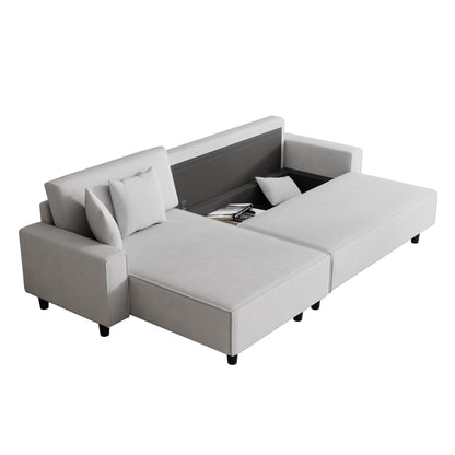 Divano letto convertibile in velluto a coste da 93'' a 3 posti con chaise longue regolabile, due cuscini e spazio di archiviazione - Design salvaspazio