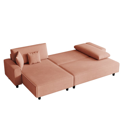 Divano letto convertibile in velluto a coste da 93'' a 3 posti con chaise longue regolabile, due cuscini e spazio di archiviazione - Design salvaspazio