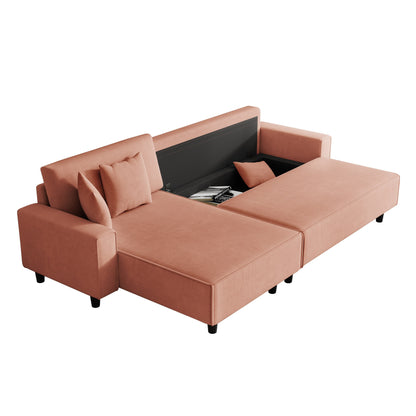 Divano letto convertibile in velluto a coste da 93'' a 3 posti con chaise longue regolabile, due cuscini e spazio di archiviazione - Design salvaspazio