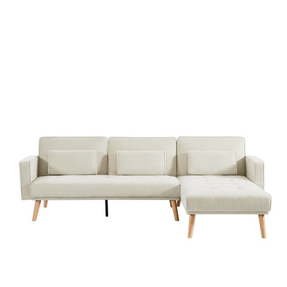 Divano componibile in lino 94.5 con chaise longue rivolta a destra, borsa organizer e cuscini in schiuma