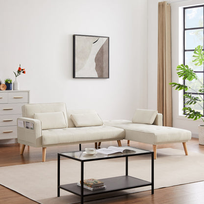 Divano componibile convertibile in lino da 94,5'' con chaise longue, design rivolto a destra, cuscini in schiuma e borsa organizer