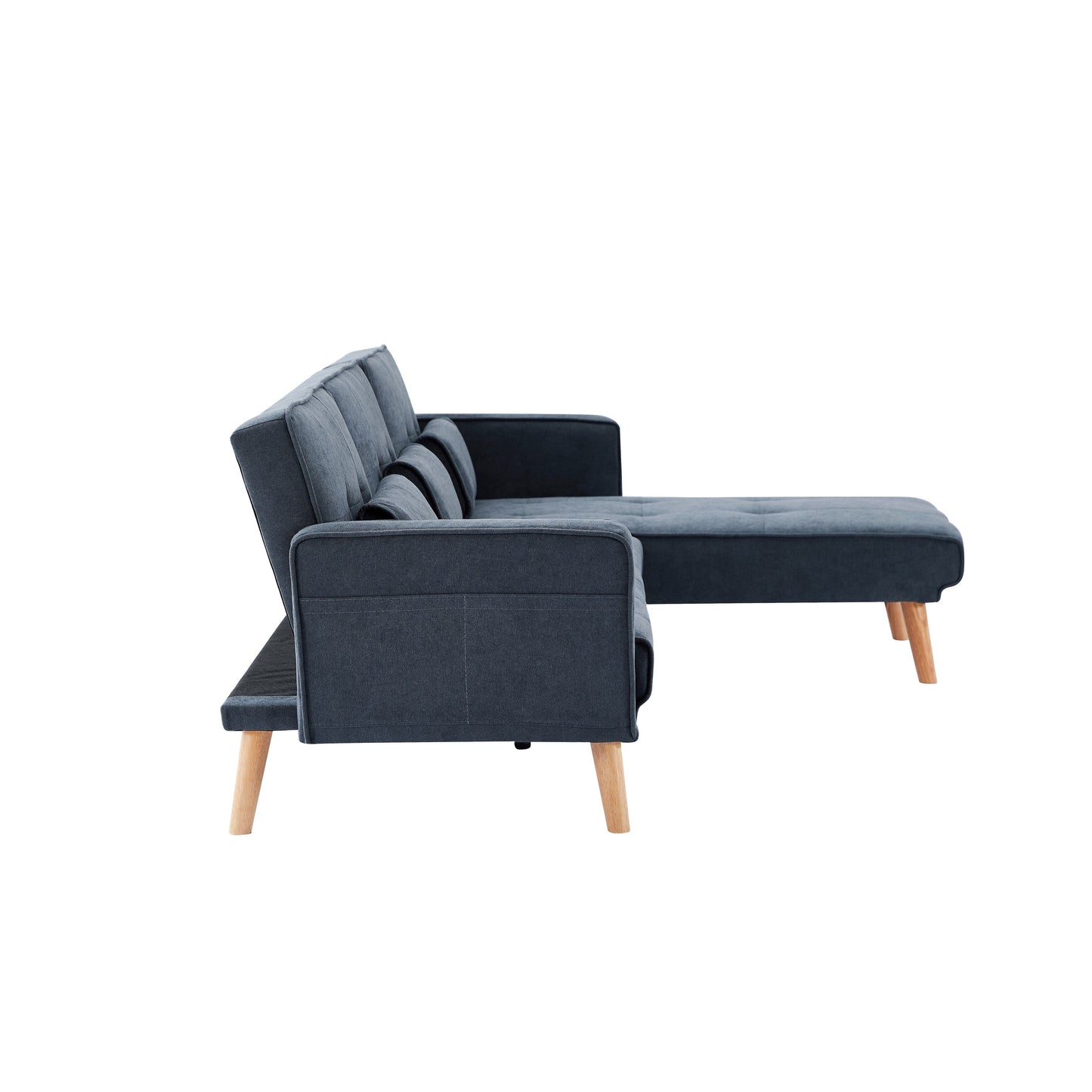 Divano componibile convertibile in lino da 94,5'' con chaise longue destra, organizer portaoggetti e cuscini in schiuma